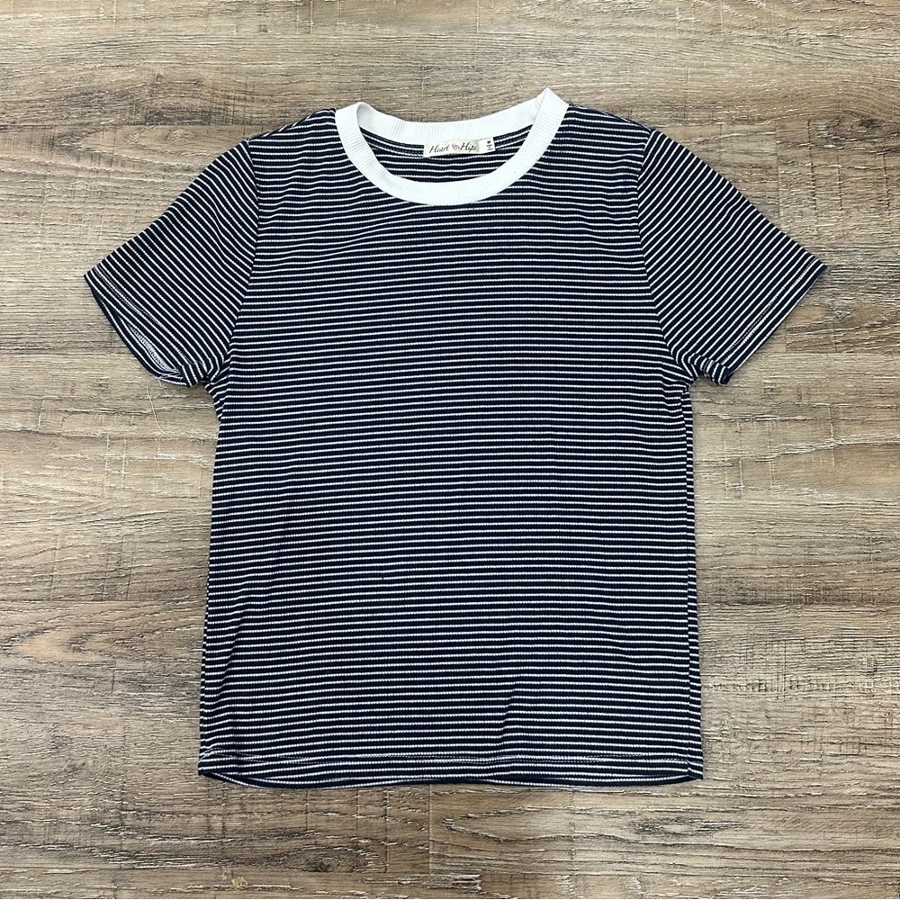 Heart Hips Navy and White Striped Top